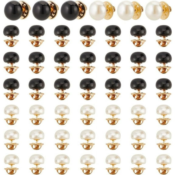 48 Pcs Women Shirt Brooch Buttons Black & Beige Round Pearl Cover Up Button Pins Clothes Decor Safety Brooch Buttons
