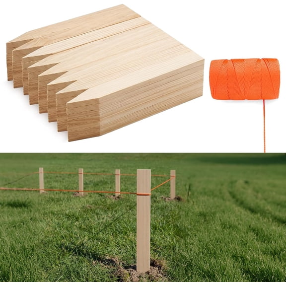 48 Pcs Wooden Garden Stakes 1 Roll Orange Mason String Line Set 500 ft #18 Braided Nylon Construction String 12 Inch Grade and Survey Stakes for Masonry Garden Surveying Plant Support Fence