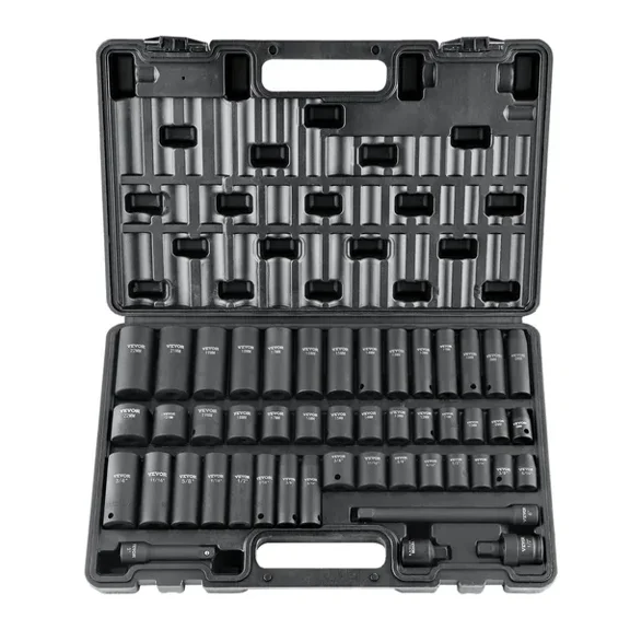 48-Piece 3/8" Drive Impact Socket Set with SAE and Metric Sizes,Includes Extension Bar,Universal Joint,Power Drill Adapter,and Storage Case