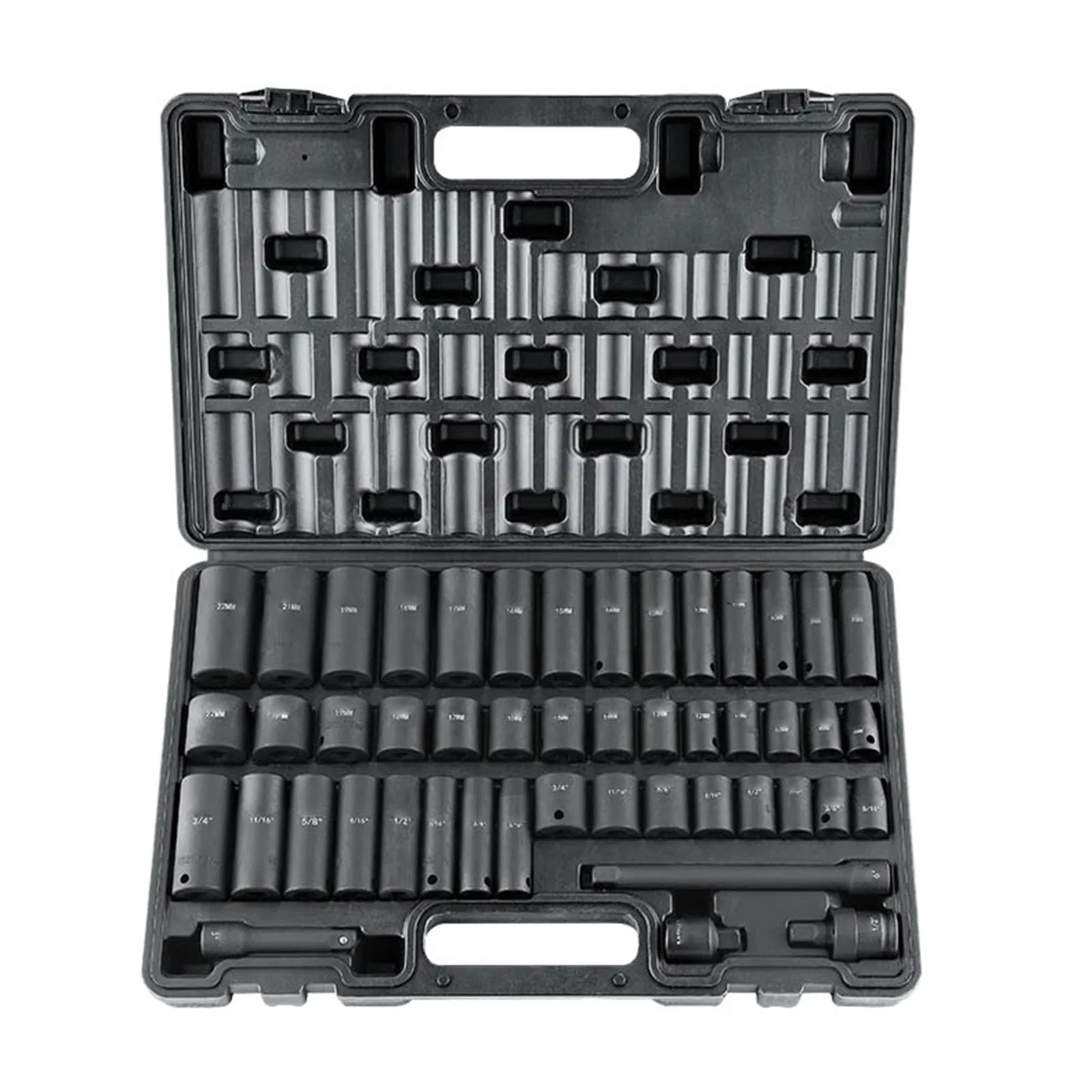 48-Piece 3/8" Drive Impact Socket Set with SAE and Metric Sizes,Includes Extension Bar,Universal Joint,Power Drill Adapter,and Storage Case