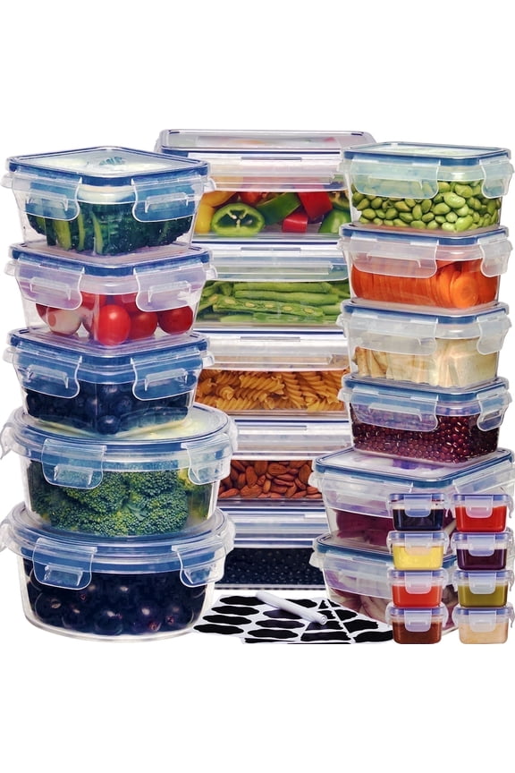 48-Piece Deluxe Food Storage Containers Set - Airtight, BPA-Free, Easy-Snap Lids, and Stackable - Includes 24 Containers, 24 Lids, Free Labels, and Marker for Pantry and Kitchen Organization