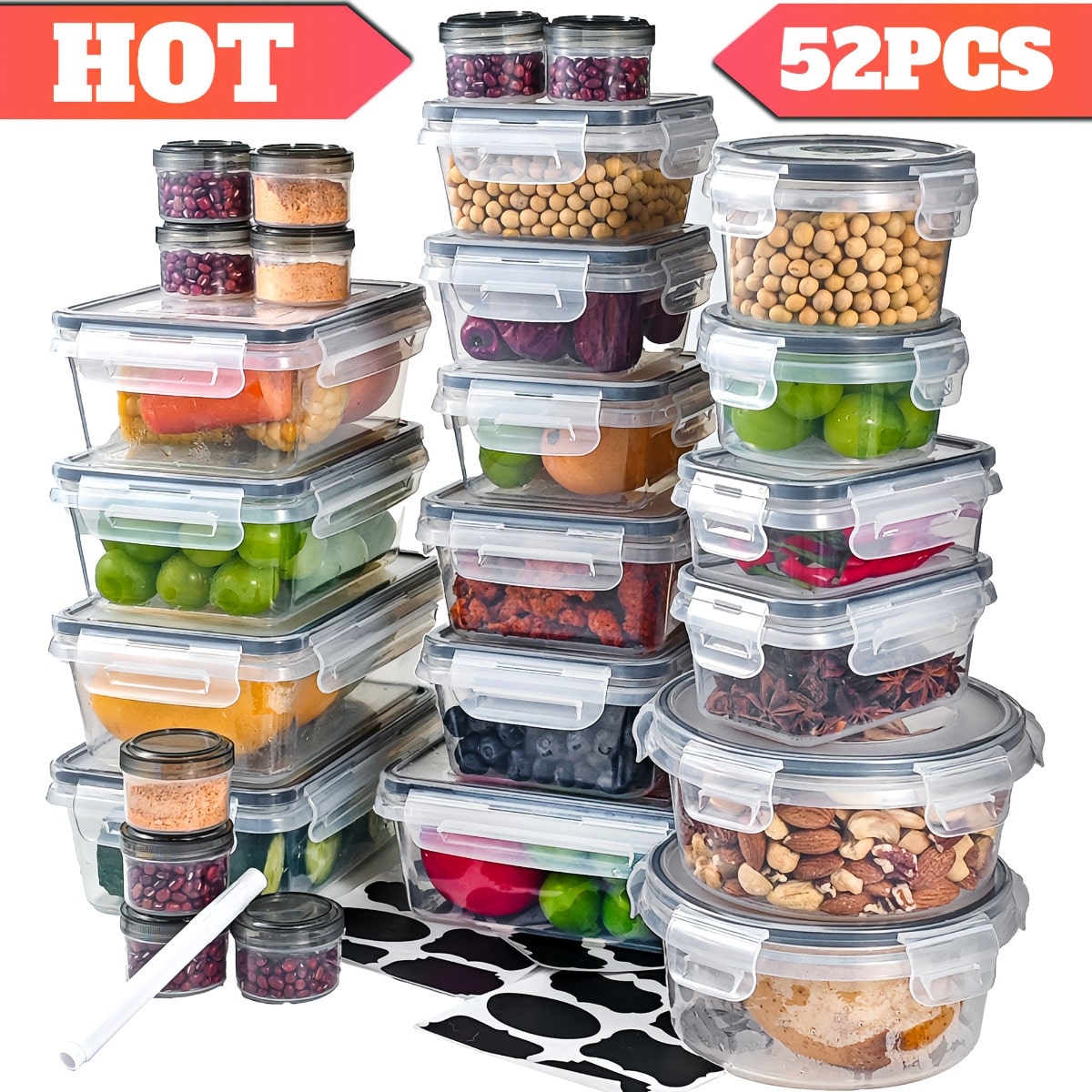 48-Piece Food Storage Container Set, Airtight Kitchen Organizers with ...