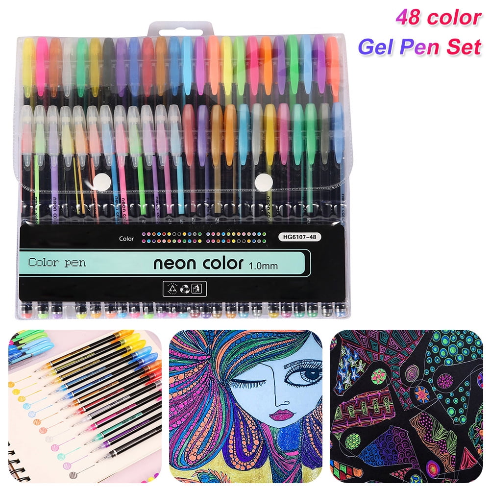 Colorful Pen Set 48-Piece Gel Pen Set, Glitter Neon Marker Pens for Adult Coloring ...