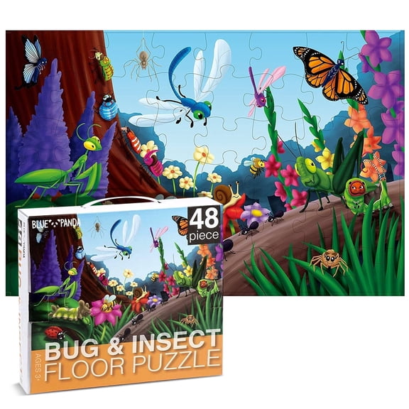 BLUE PANDA Preschool Learning Giant Floor Activity Set - 48-Piece, 2 ft x 3 ft, Multicolor - Bugs & Insects Theme & Skill Building for Toddler Learning