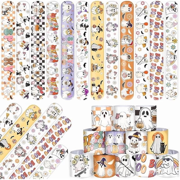 48 Piece Halloween Ghost Slap Bracelets Party Favors Ghost Wristbands Goodie Bag Fillers