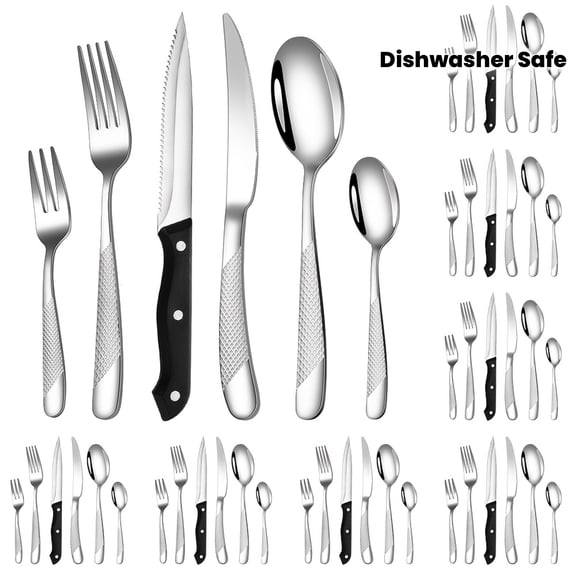 48-Piece Luxury Stainless Steel Flatware Set - Mirror Polish Service for 8 - Dishwasher Safe - Includes Steak Knives - Ideal for Home & Restaurants