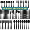 thumbnail image 1 of Black Flatware Set, AOKIWO 48-Piece 18/8 Stainless Steel Tableware Silverware with Steak Knives for Kitchen Restaurant, Mirror Polished ,Dishwasher, 1 of 7
