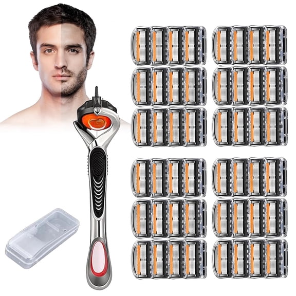 48-Piece Men'S Razor Blade Replacement Set With Free Handle - Ultra Sharp Stainless Steel Blades For Smooth Shaving, Bulk Disposable Bladesm, Double Edge Razor Blades For Men
