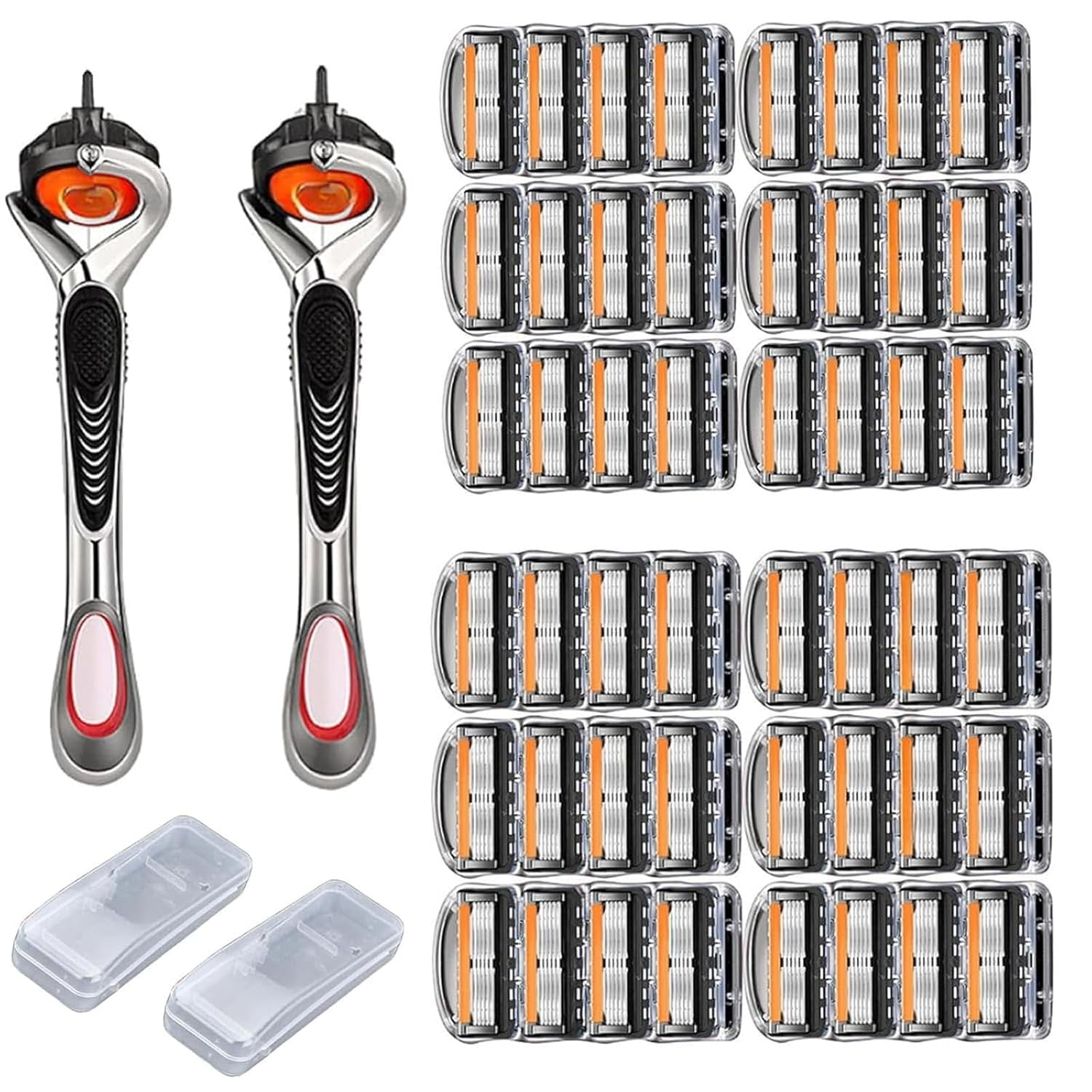 48-Piece Men's Razor Blade Replacement Set With Free Handle - Ultra Sharp Stainless Steel Blades For Smooth Shaving, Ultra Sharp Stainless Steel Blades, For Face Head Body Shaving