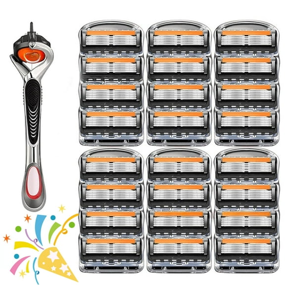 48-Piece Men's Razor Blade Replacement Set With Free Handle - Ultra Sharp Stainless Steel Blades For Smooth Shaving, Ultra Sharp Stainless Steel Blades, For Face Head Body Shaving (24 PCS)
