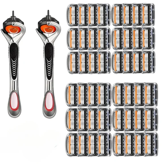 48-Piece Men's Razor Blade Replacement Set With Free Handle - Ultra Sharp Stainless Steel Blades For Smooth Shaving, Ultra Sharp Stainless Steel Blades, For Face Head Body Shaving