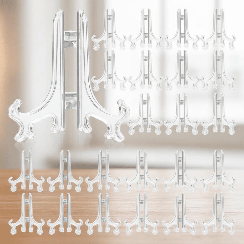 48-Piece Mini Clear Plastic Easel Stands for Photo Frames, Collectibles, and Decor – 3-Inch Desktop Display Holders for Weddings, Parties, and Home Decoration