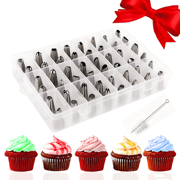 48‑Piece Numbered Piping Tips Set, Cookie Icing Nozzle Tips, Cake & Cupcake Decorating Kit, Master Frosting Decorating Tip Set With Cleaning Brush And Storage Box
