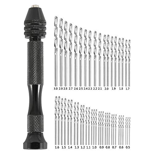 48-Piece Pin Vise Hand Drill Bits Set,Micro Mini Twist Drill Bits with Precision Hand Pin Vise Rotary Tools for Wood,Manual Work DIY,Jewelry,Plastic,Assembling,Model Making (0.5-3.0mm)