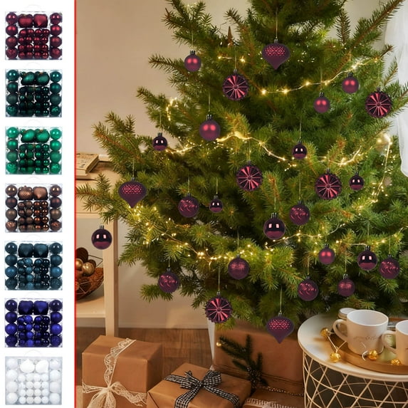 48-Piece Plastic Christmas Ball Ornament Set, Shatterproof Holiday Decorations, Colorful Tree Baubles for Home Decor,Vsgery