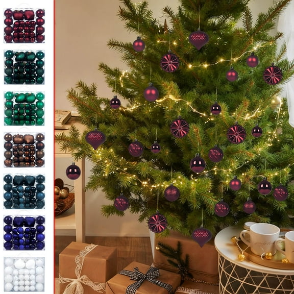 48-Piece Plastic Christmas Ball Ornament Set, Shatterproof Holiday Decorations, Colorful Tree Baubles for Home Decor,Vsgery