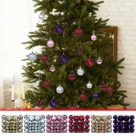 48-Piece Plastic Christmas Ball Ornament Set, Shatterproof Holiday Decorations, Colorful Tree Baubles for Home Decor,Vsgery