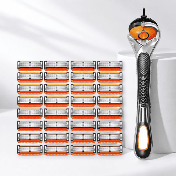 48-Piece Razor Blade and Handle Set, Sharp Handheld Men's Razor with Stainless Replacement Blades, 6-Layer Cartridge Style Head Shaver for Smooth Shaving