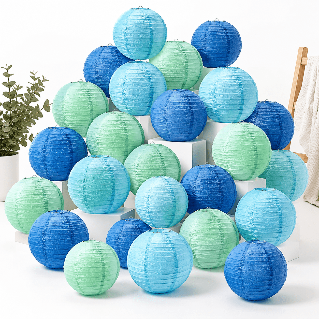 Paper Ltern 48-Piece Round Paper Lantern Party Decorations, Blue Series, Assorted ...