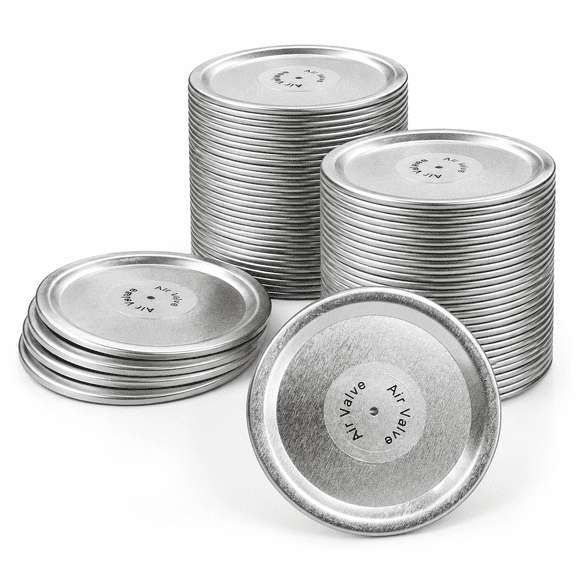48-Piece Rust-Proof Metal Mason Jar Lids with Air Valve, Fits Regular and Jars