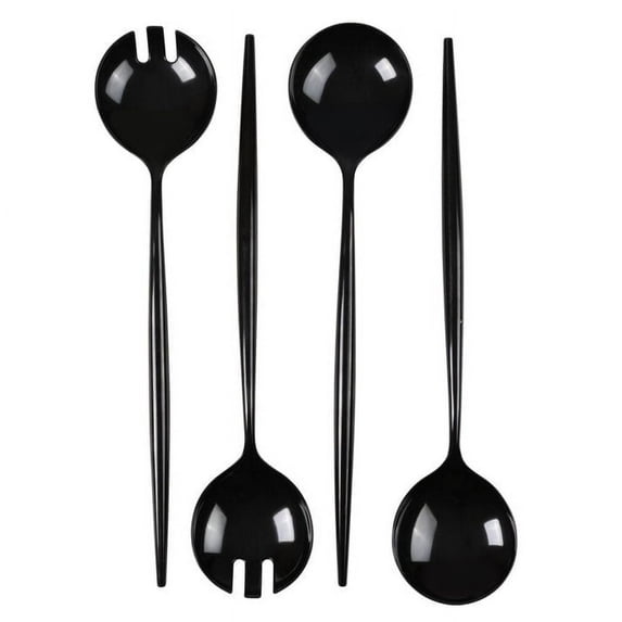 48 Piece Set of Disposable Plastic Black Novelty Serving Spoon & Spork for Dinner Parties, Wedding, Thanksgiving