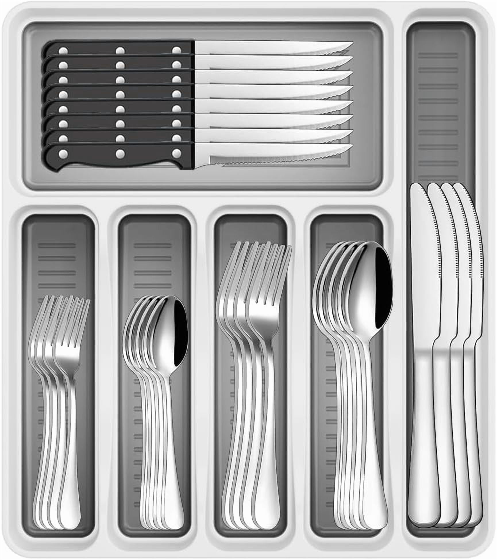 Walmart Deals of 48-Piece Silverware Set with Organizer, Stainless Steel Silverware Flatware Set for 8, Kitchen Utensils with Steak Knives, Mirror Polished Dinner Knife, Forks, Spoons, Tableware Serving Tray