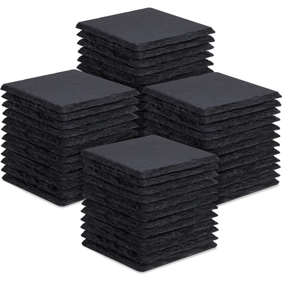 48 Piece Slate Drink Coaster Set Square 4 Inch Black Anti Scratch Bottom