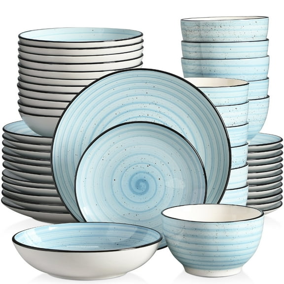 MALACASA 24 pcs Dinnerware Sets, Plates and Bowls Set for 6, Stoneware Dinner Set, Blue
