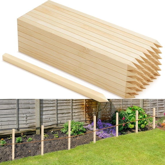 48 Piece Wooden Garden Stake Set 18 x 0.75 Inch for Plant Support Sign Posts and Survey Marking