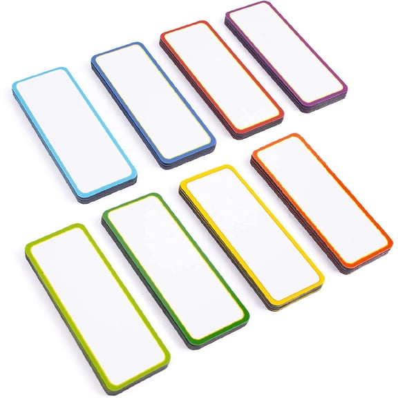 48 Pcs Colored Border Magnetic Dry Erase Labels, 3.2x1.2 inch Reusable Writable Name Tags for Classroom Office Refrigerator Locker Shelf