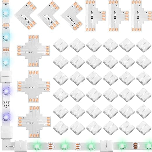 48 Pieces 3 Pin 10 mm LED Strip Connector Kit Includes Gapless