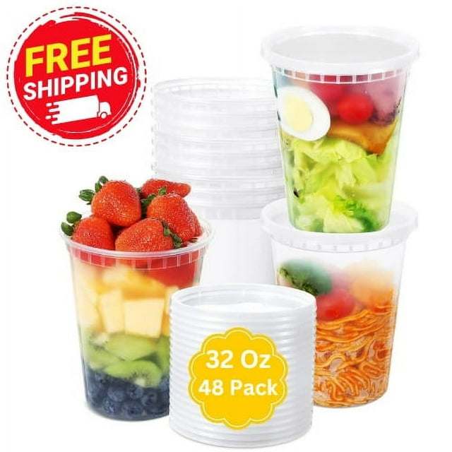[ 48 Pieces ] 32 Oz Deli Food Containers with Airtight Lids PP