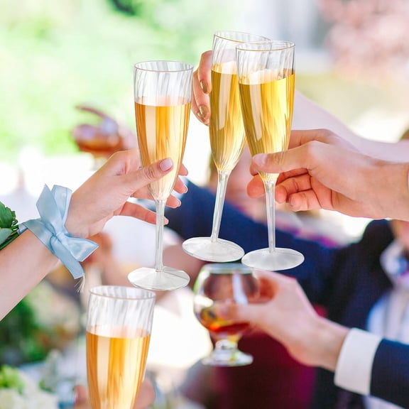 48 Pieces 6 Oz Plastic Champagne Flutes - Disposable Plastic Wine Glasses for Wedding, Bars, Parties, and Home Use
