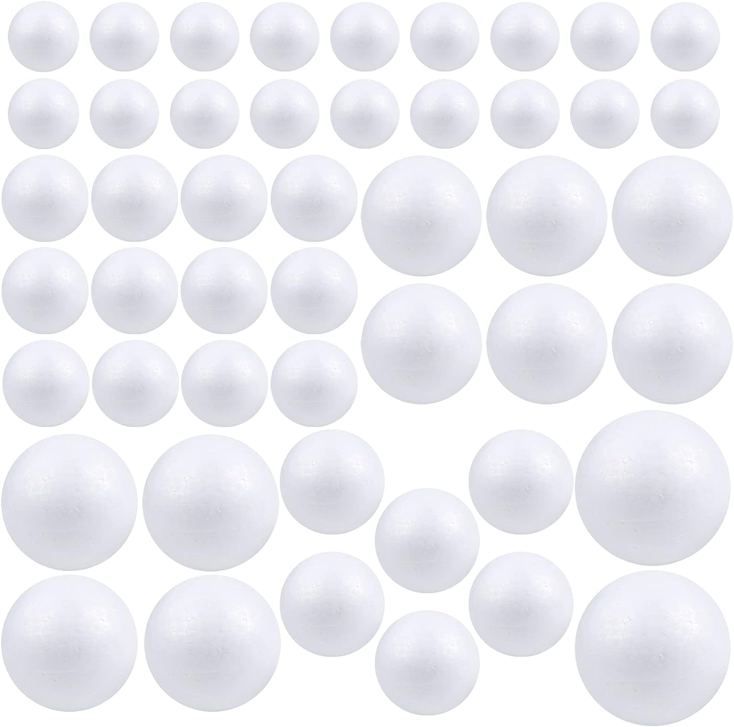 48-Piece Styrofoam Assorted Sizes White Foam Balls, Craft Multipack for ...