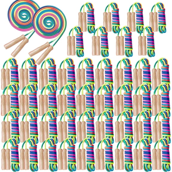 48 Pieces 8.53 ft Adjustable Jump Ropes Rainbow Cotton Skipping Rope Bulk with Wooden Handles for End of The School Year Gifts Graduation Outdoor Exercise