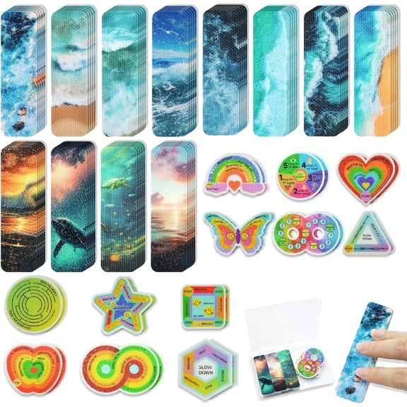 48 Pieces Anxiety Sensory Stickers with 2 Textured Stickers-Sensory Stickers for Kids & Adults - Anxiety Relief Sensory Strips for Office & Classroom Must Haves（Ocean Style）