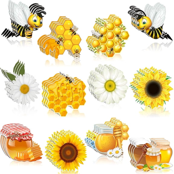 48 Pieces Bee Theme Cutouts Classroom Bulletin Board Decoration Honey Honeycombs House Daisy Sunflowers Cutouts for Chalkboard Wall Bee Birthday Party Decor
