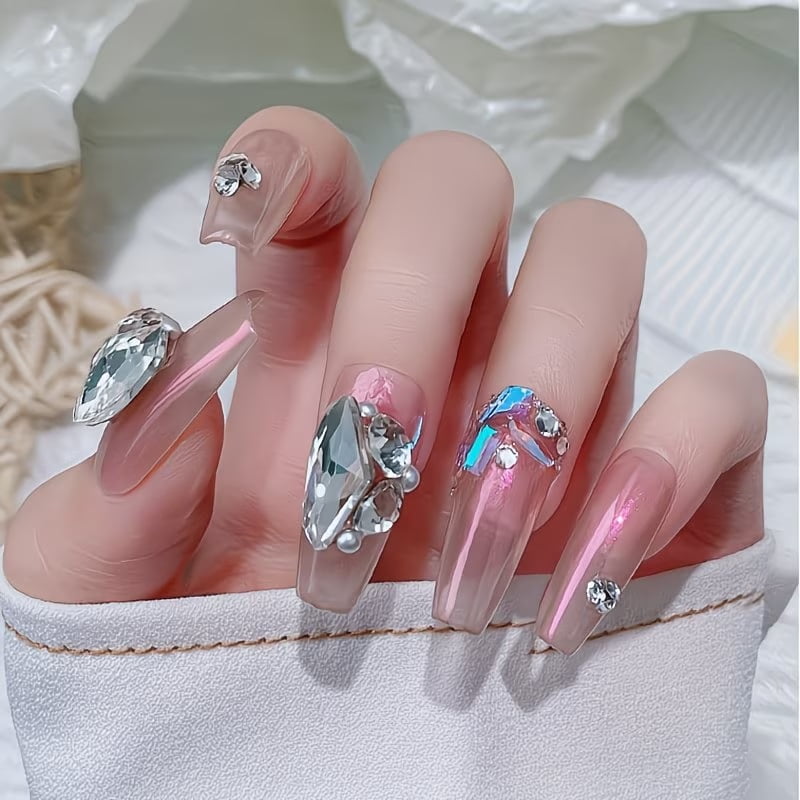 48 Pieces Big Size Mixed Different Shapes Nail Rhinestones, 16 Styles, 3D Glass Crystal Diamonds, Super Shiny Love Twisted Heart Shape Pendant Gemstones, DIY Nail Art Decoration Jewelry Craft (White)