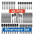 thumbnail image 1 of 48-Piece Black Silverware Set for 8, with Steak Knives - Food Grade Stainless Steel Flatware Cutlery Utensil Set - Premium Mirror Polished Finish for Home Restaurant Daily Use, 1 of 7