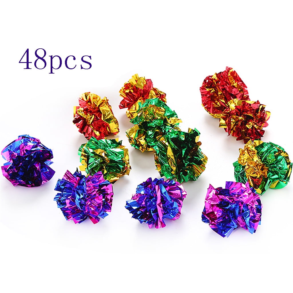 48 Pieces Cats Ball Kitten Teaser Ball Fun Glitter Balls Colorful Flower Balls Pet Cats Chew Balls for P