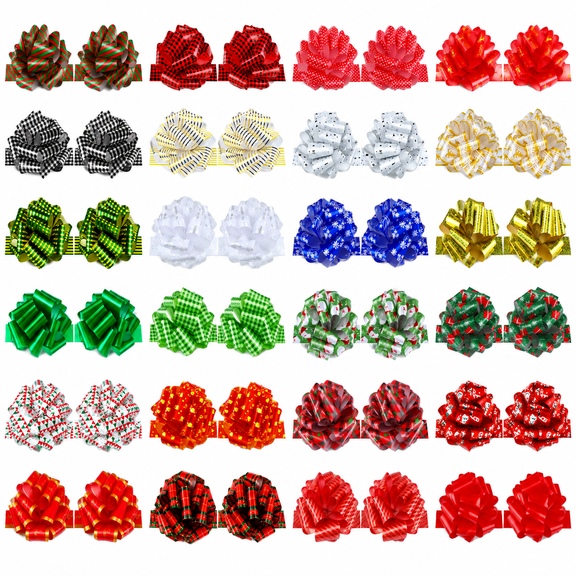 48 Pieces Christmas Wrap Pull Bows with Ribbon Multicolor Pull Bows 4.9 Inches Wrapping Pull Bows Xmas Ribbon Bows for Present Basket Florist Bouquet Xmas Tree Decoration