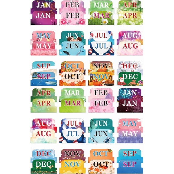 48 Pieces Colorful Monthly Adhesive Tabs, 2 Sheets Monthly Divider Tabs, Durable Waterproof Monthly Calendar Index Tabs for Planners Journal and Notebook Organizations