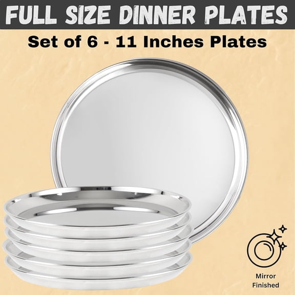 48 Pieces Dinner Set, Stainless Steel Dinnerware Set, Service for 6 (Full Plates, Quarter Dishes, Bowls, Tumblers) Metal Reusable set for Home, Kitchen, Camping, Dishwasher Safe