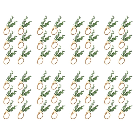 48 Pieces Eucalyptus Napkin Rings Handmade Wooden Beads Home Decor Faux Greenery Napkin Holders for Weddings,Party,Etc