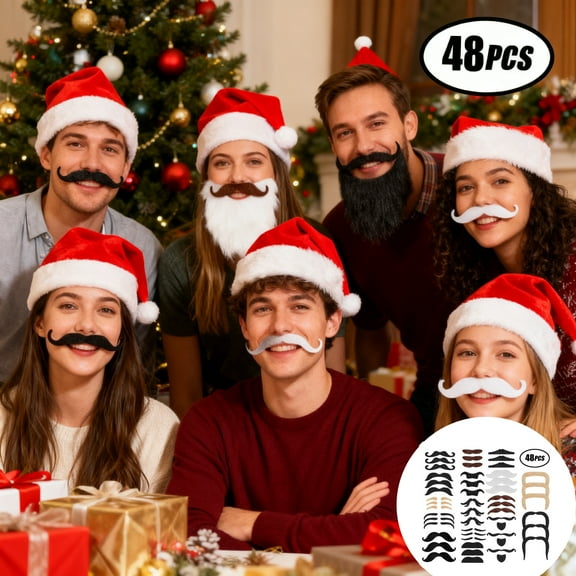 48 Pieces Fake Mustaches, Self Adhesive Novelty Moustaches Fiesta Masquerade Party Supplies Christmas Costume