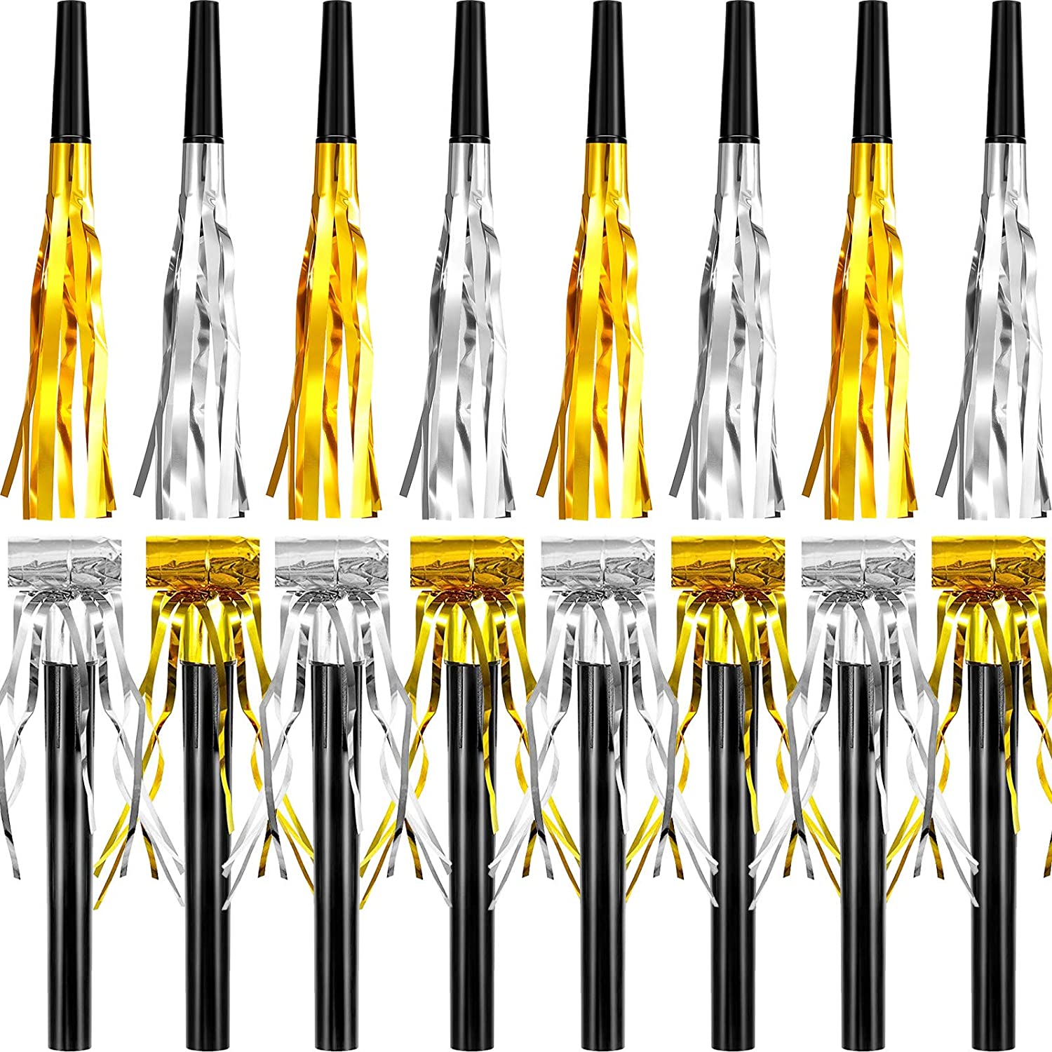 48 Pieces Gold Silver Noise Makers for Adults Kids Party Horns and