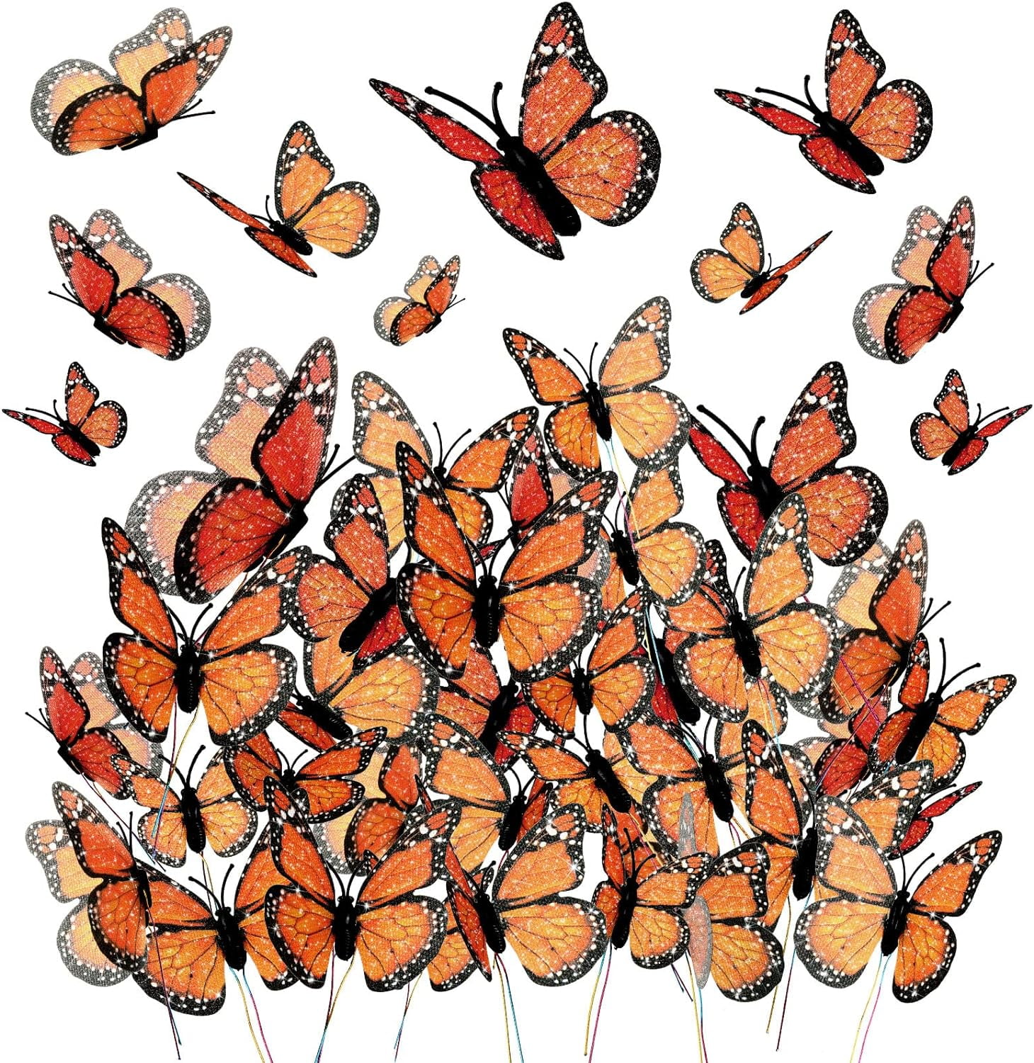 48 Pieces Halloween Monarch Butterfly Decorations 3 Size Artificial