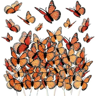 Ayieyill 40 Pcs Monarch Butterfly Decorations Orange Butterflies for Crafts Premium Fake Butterflies Dia de Los Muertos Decor Wall Decor for Room