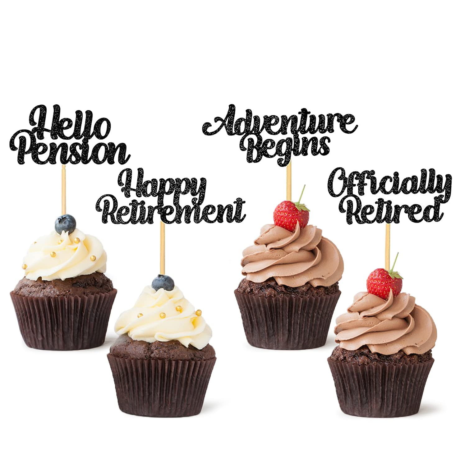 36 Pack Retirement Cupcake Toppers - Glitter 'Officially Retired' Cake Decorations For Retirement Party
