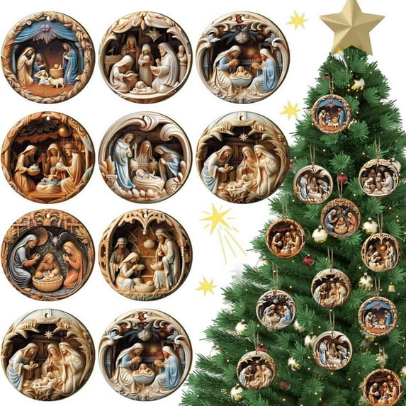 48 Pieces Jesus Ornaments for Christmas Tree, Assorted Gnome Wooden Hanging Ornaments Christmas Tree Hanging Decorations Holiday Party Supplies